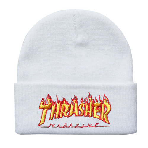 Fashionable trendy brand flame THRASHER letter embroidery knit hat for men and women Autumn and winter hat yarn hat cold hat for men and women