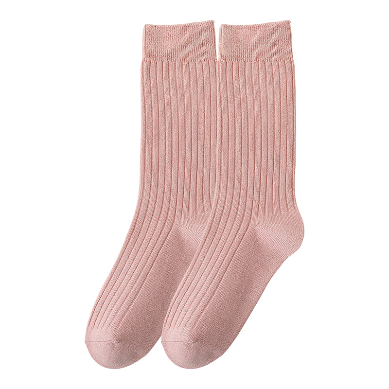 Calcetines de mujer de color sólido calcetines de media pantorrilla de primavera y otoño calcetines de pila de color caramelo de algodón peinado de mujer Zhuji calcetines largos de mujer al por mayor