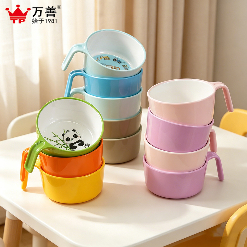 Cross-Border Melamine Children's Tableware, Cute Cartoon Handle Bowl, Household Rice Bowl, Baby Eating Bowl, Child Anti-Fall Soup Bowl