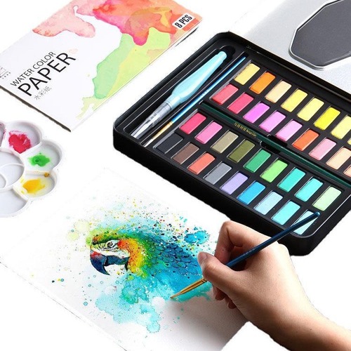 Magritte solid watercolor cross-border wholesale pigment painting gouache entry-level full set of portable powder cake hand-painted painting