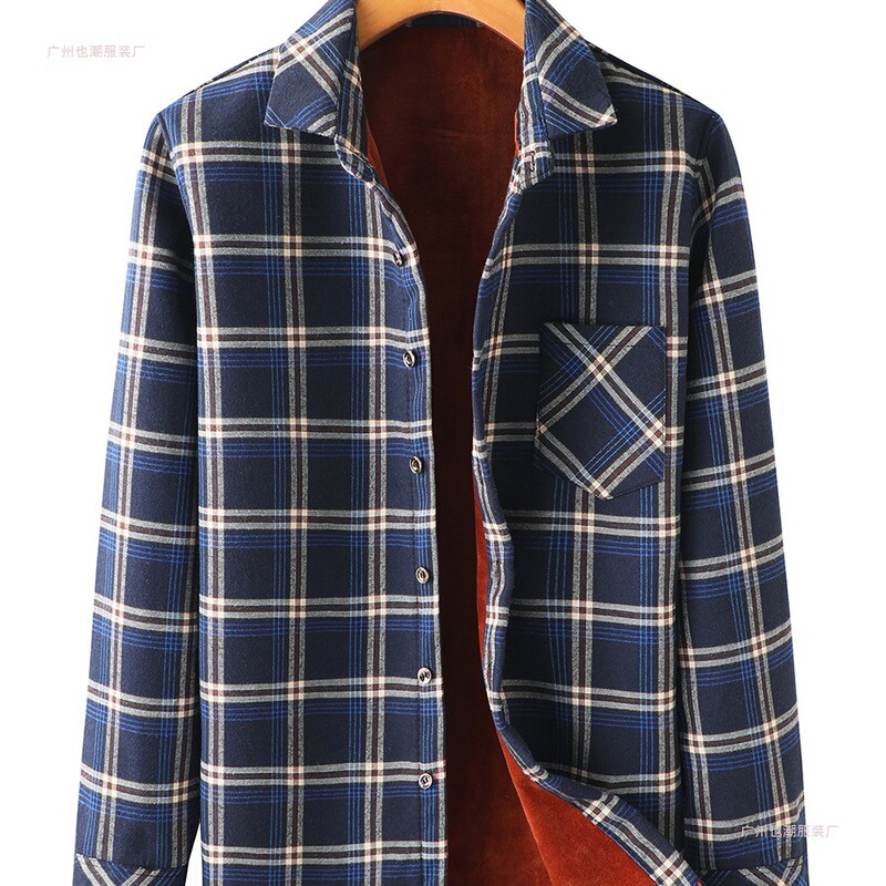 Middle-Aged Men's Warm Shirt Dad's Pure Cotton Long-Sleeved Velvet Thickened Plaid Shirt Middle-Aged and Elderly Men's Tops Middle-Aged Men's Warm Shirt Dad's Pure Cotton Long-Sleeved Velvet Thickened Plaid Shirt Middle-Aged and Elderly Men's Tops