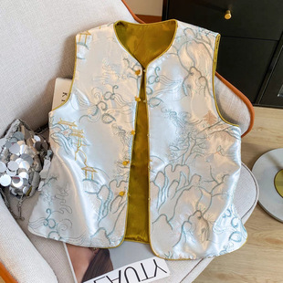 Double-sided Double Wearing Vest Vest Women's Heavy Industry Embroidered Jacquard Waistcoat Vest New Chinese Style National Style Design Sense 2025