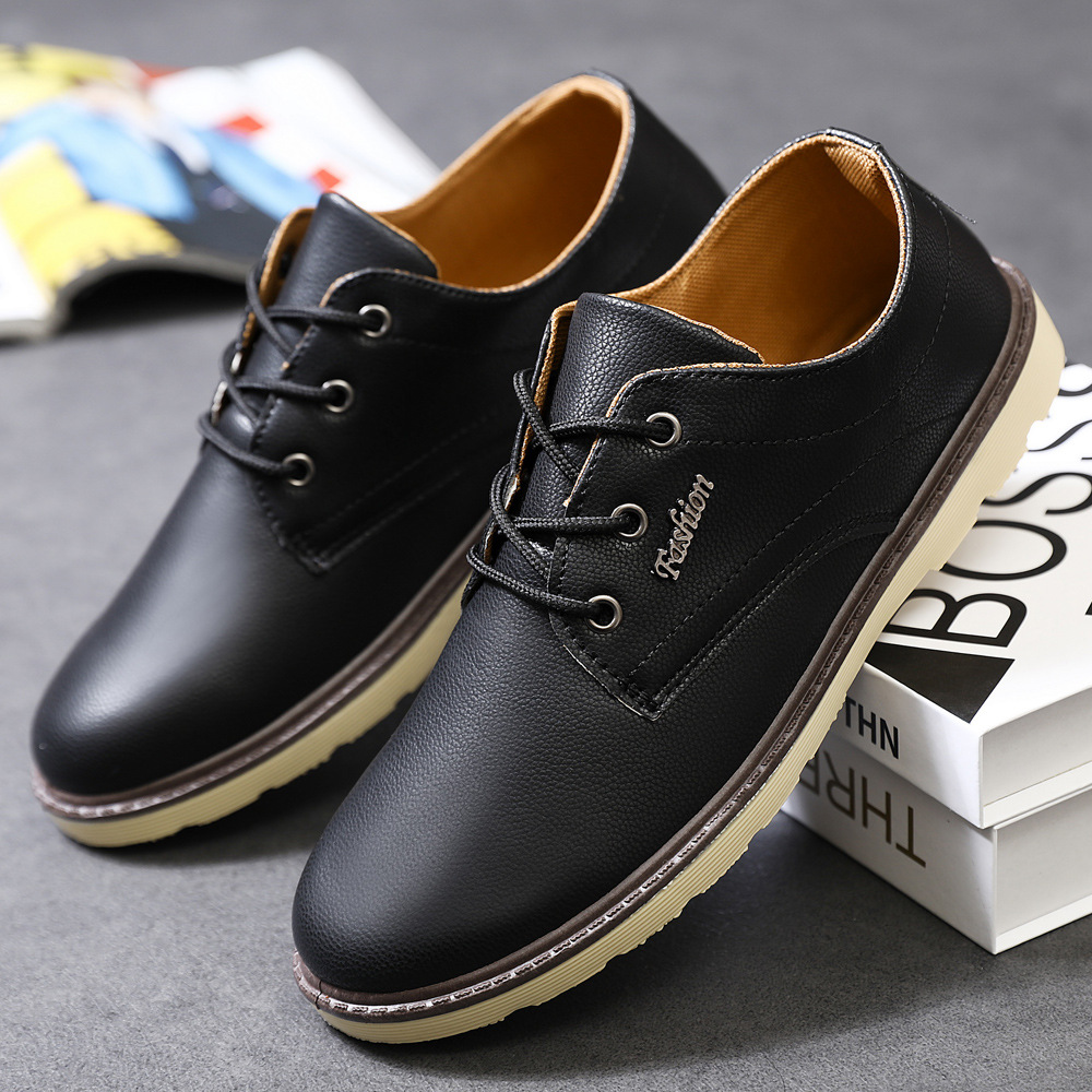 2023 Spring Men's Casual Leather Shoes Korean Style Trendy Men's Shoes Waterproof Breathable Men's Shoes Young and Middle-aged Men's Shoes Low-top Shoes