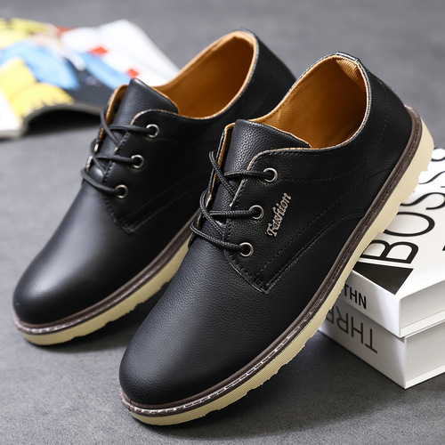  Spring Men's Casual Leather Shoes Korean Style Trendy Men's Shoes Waterproof Breathable Men's Shoes Young and Middle-aged Men's Shoes Low-top Shoes