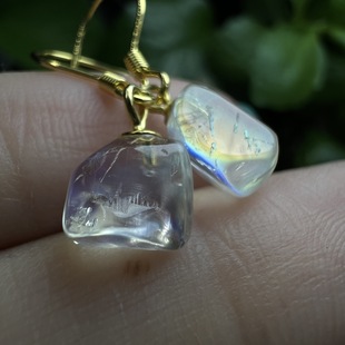 Natural Horse Island Rainbow Moonlight Ear Hook Style, S925 Silver Inlaid