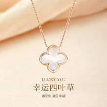 S925银白贝四叶草项链女生小众花朵吊坠首饰新款高级感礼物锁骨链