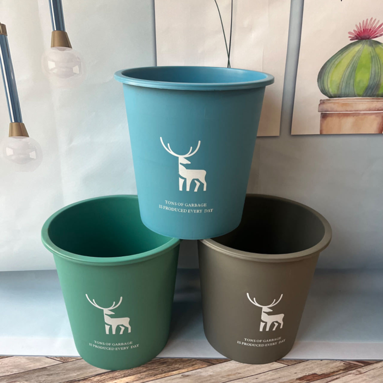 现货家用小鹿垃圾桶茶渣桶印刷logo活动礼品收纳桶办公垃圾桶