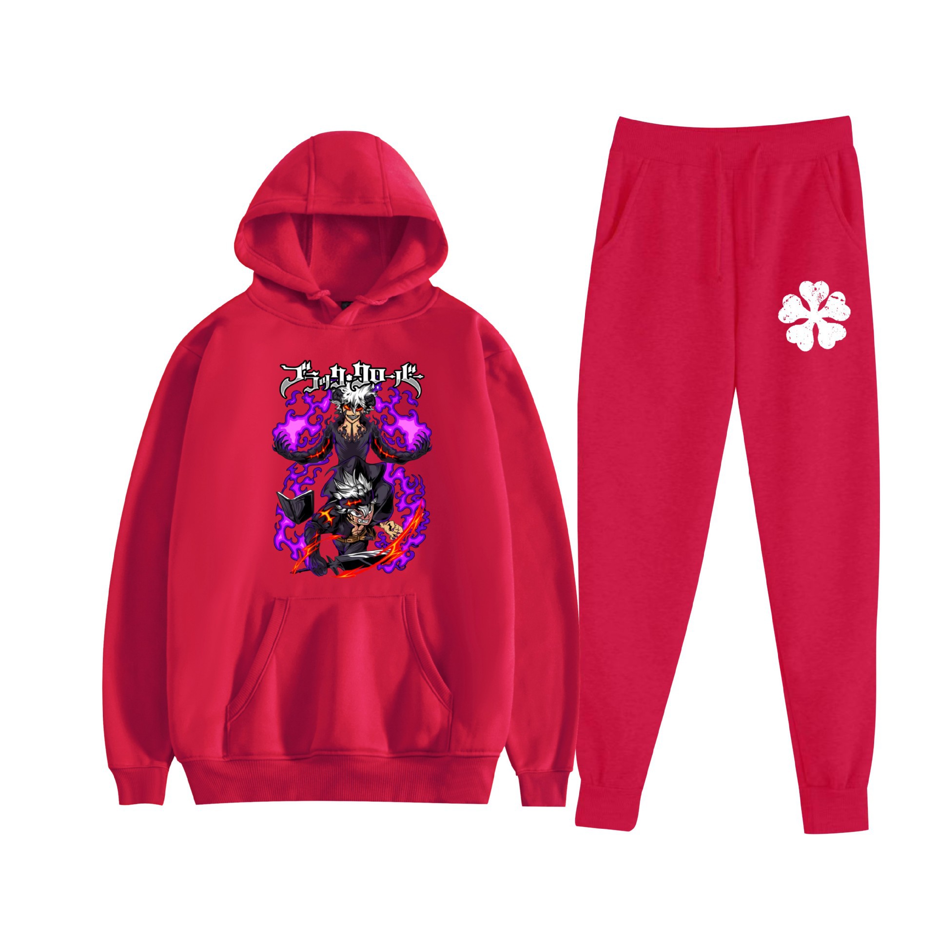 Europa y América otoño e invierno negro trébol de cuatro hojas periférico bidimensional hombres y mujeres deportes de ocio más suéter con capucha de terciopelo traje al por mayor