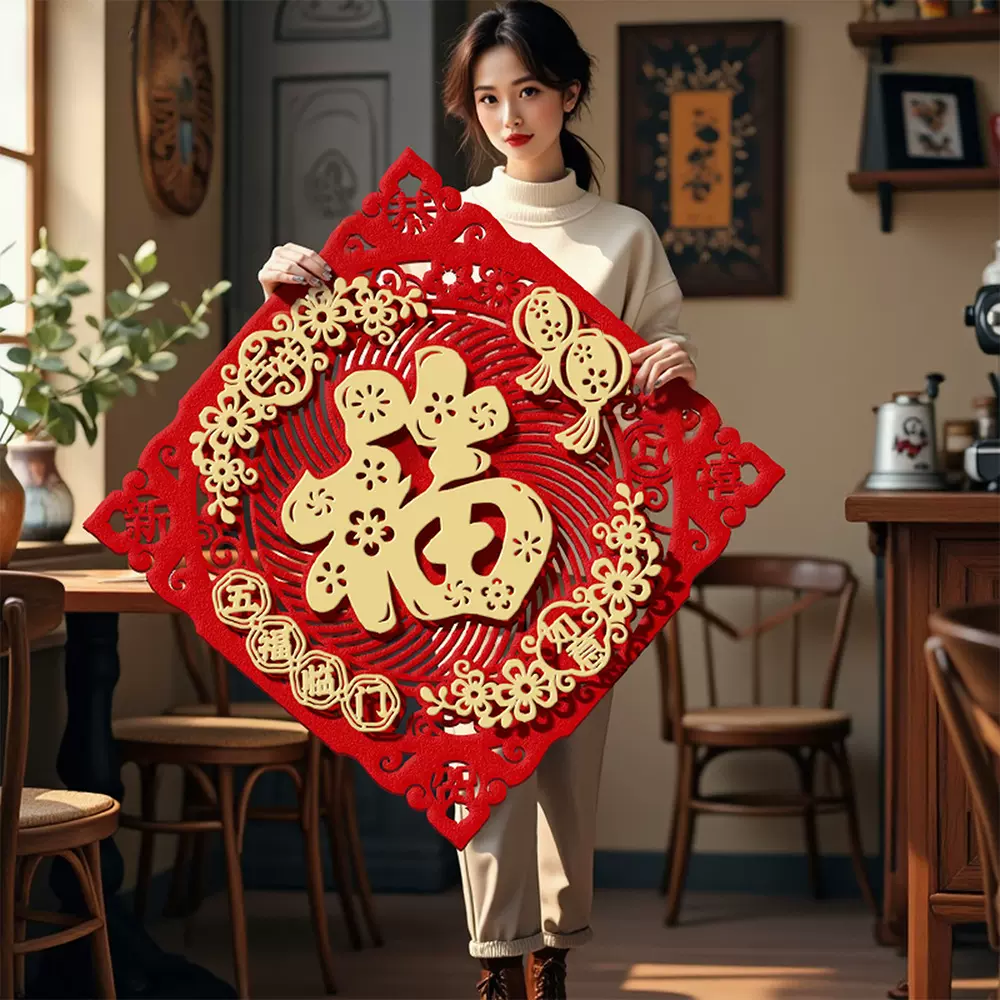 马年春节福字门贴立体毛毡新年2026新款装饰家用入户门墙用品批发