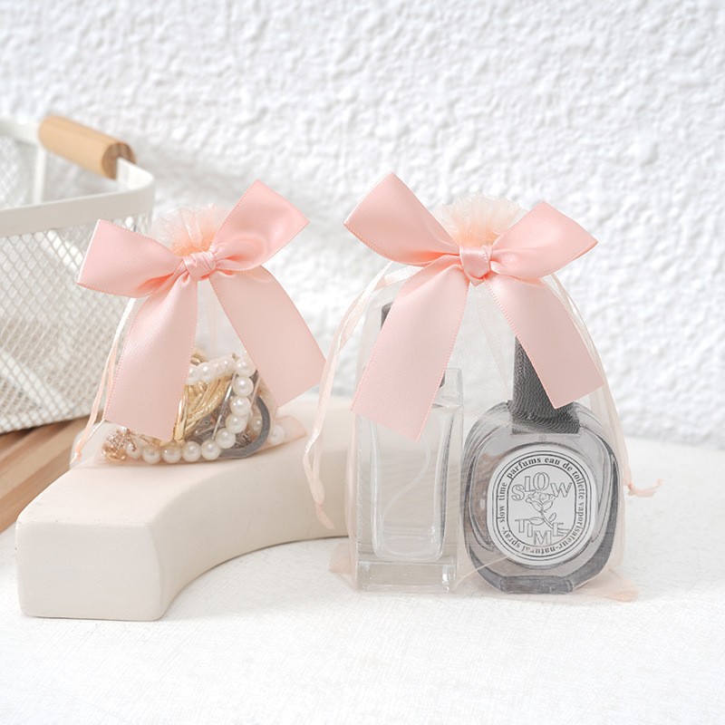 Bolso de gasa con lazo dorado transfronterizo, bolsa de dulces de boda, bolsa de regalo para fiesta, bolsa de embalaje de regalo, bolsillo con cordón