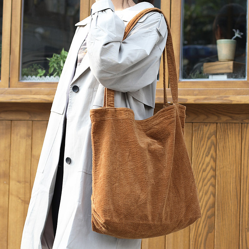 Borsa a tracolla in velluto a coste vintage semplice e artistica in tela, stile coreano, alla moda, di grande capacità, per le donne_voghion.com