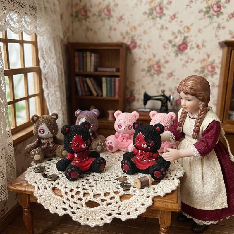Miniature Dollhouse Cute Bear Doll Ornaments Handmade DIY Decorations Lolita Style Girl Gift