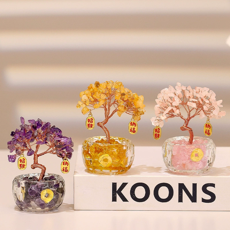 Натуральный цитрин, денежное дерево, домашний настольный орнамент, дерево удачи, аметист, розовый кристалл, денежное дерево, подарок