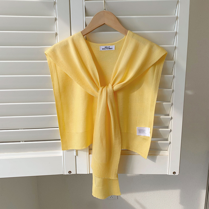 Knitted Shawl For Women Solid Colour Neck Protector Sun Cape Scarf_voghion.com