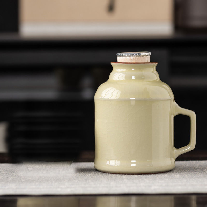 Ru窑 pequeña olla caliente puede ser cultivada con rebanada de sopa de salsa retrógrada con tapa cerámica de gran capacidad anti-corrosión tetera taza de agua taza de marca