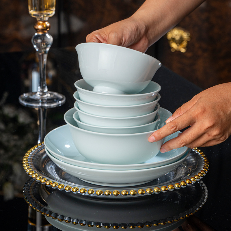 Ceramics 2026 New Chinese Style Underglaze High-Temperature Celadon Bowls and Plates, Simple Solid Color Tableware for Home Use, Wholesale DIY Ceramics 2026 New Chinese Style Underglaze High-Temperature Celadon Bowls and Plates, Simple Solid Color Tableware for Home Use, Wholesale DIY
