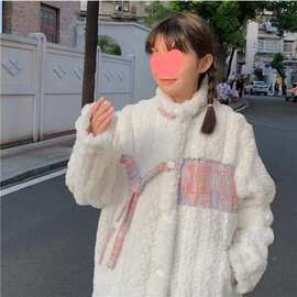 跨境羊羔毛外套女2024秋冬款小香风加厚保暖上衣加厚立领毛毛外套
