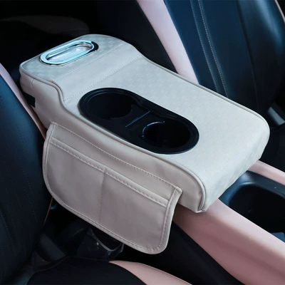 Box Heightening Pad Protective Cover Armrest box pad - embossed-model-ivory-white