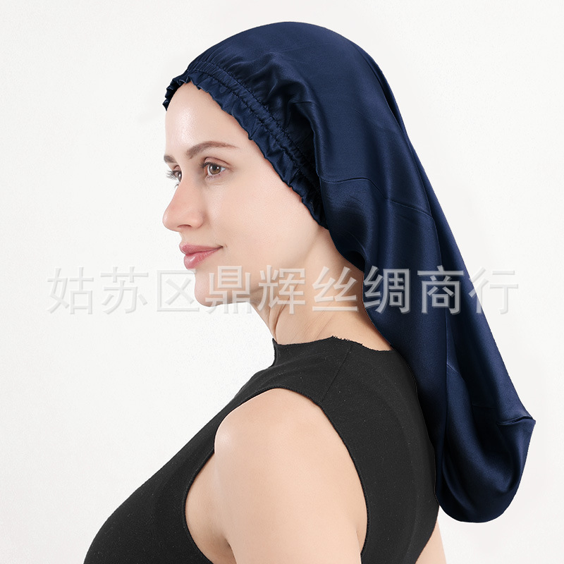 新商品のシルクの寝帽の桑のシルクの長髪の帽子の木の耳元の長い筒の帽子の女性の家庭のヘアケアの帽子のアマゾン