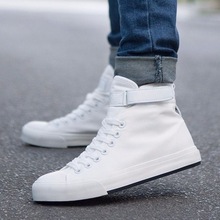 新款白色韓版高幫帆布鞋男女鞋中幫休閑板鞋學生白鞋小白鞋子