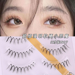 透明梗下睫毛假睫毛五對裝小惡魔軟梗自然款一片式睫毛廠家批發