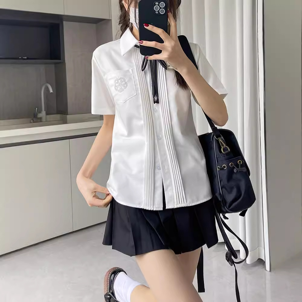 THORNY RABBIT 오리지널 JK 아코디언 플리츠 반팔 셔츠 일본 제복 학교 긴팔 코너 플래 킷 여성용 가을, 겨울 다목적 셔츠