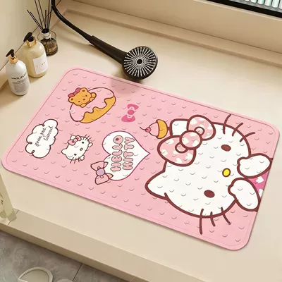 Hello Kitty bathroom anti-slip mat PVC shower and restroom anti-fall suction cup mat washroom shower no-wash floor mat (Avtomobil döşəmə paspasları) - pink-hello-kitty-donut-square-suction-cup-mat-5080cm