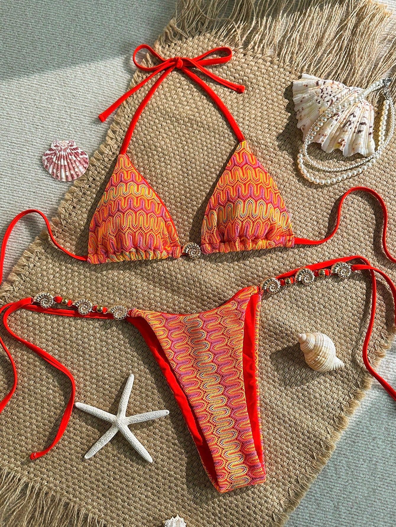 Women's Clothing Style Sexy Bikini Two Piece Set With Metallic Jewelry Swimsuit Women's Clothing Beach & Pool Ready_ecoleips.com
