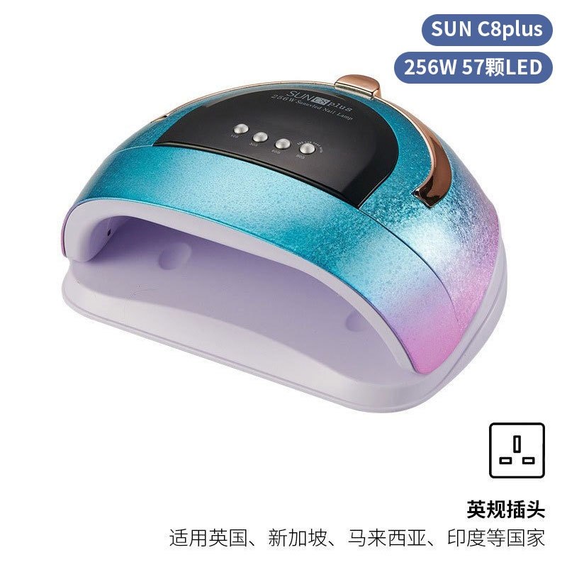 Lámpara de uñas de alta potencia de 256W con mango para principiantes, lámpara de curado de gel para esmalte de uñas, lámpara de fototerapia de secado rápido con colores deslumbrantes para uso transfronterizo.