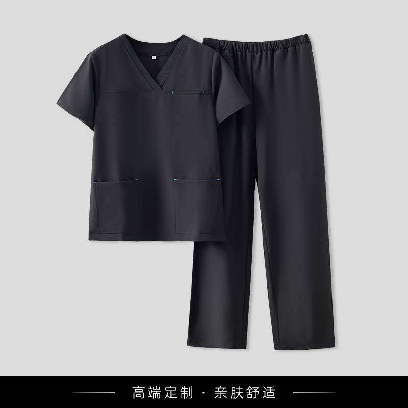 Hand Washing Clothes Elastic Ice Silk Quick-drying Work Clothes suit Medical Cosmetic Dentistry Women's Summer Short-sleeved Black Brush Hand Clothes