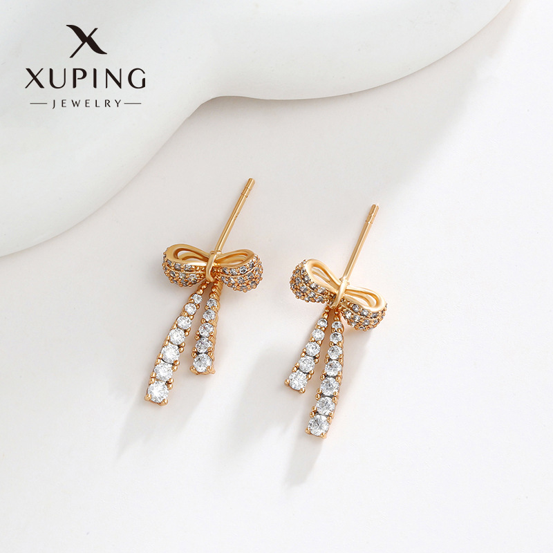 Xuping joyería micro con incrustaciones de circonio borla arco pendientes de moda temperamento nicho pendientes de luz pendientes de hadas de lujo para las mujeres