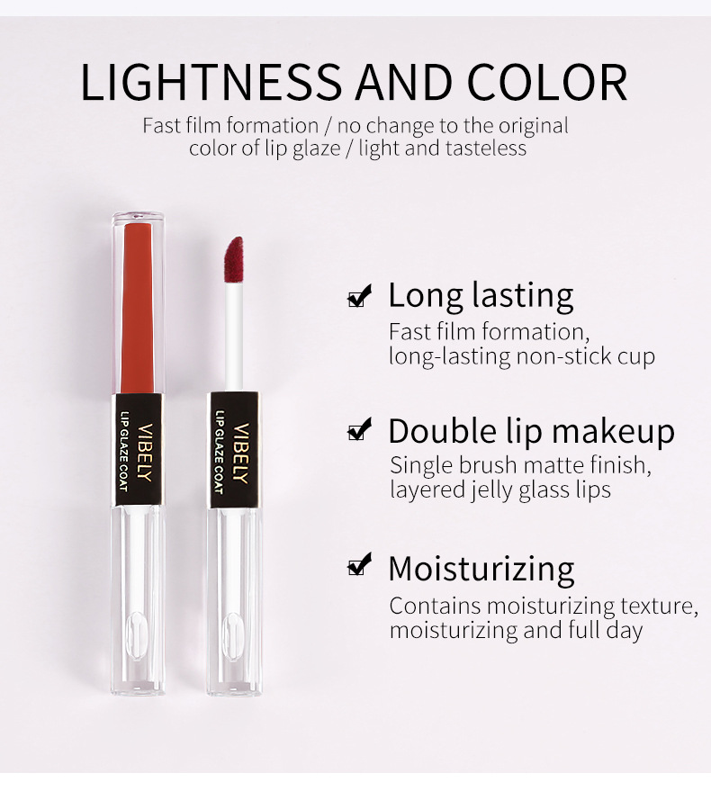 VIBELY Double-head Lip Gloss Raincoat, non-stick cup, Water Gloss mirror Lip Gloss Raincoat, Lipstick Setting Wonder, Setting liquid undefined
