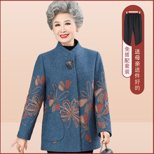 奶奶装秋季外套中老年人女装妈妈气质毛呢60-70岁老太太春秋套装