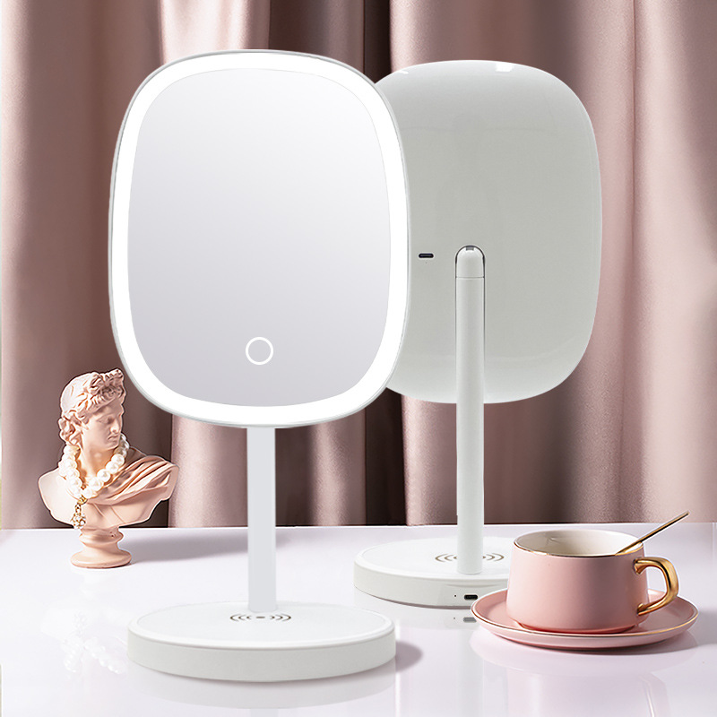 Ronda inteligente LED espejo de maquillaje con luz multifuncional inalámbrico de relleno espejo escritorio Escritorio de tres colores LED relleno espejo de luz