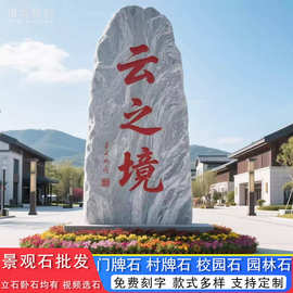 大型景观石刻字石头影壁石村牌石泰山石校园留念石门牌草坪自然石