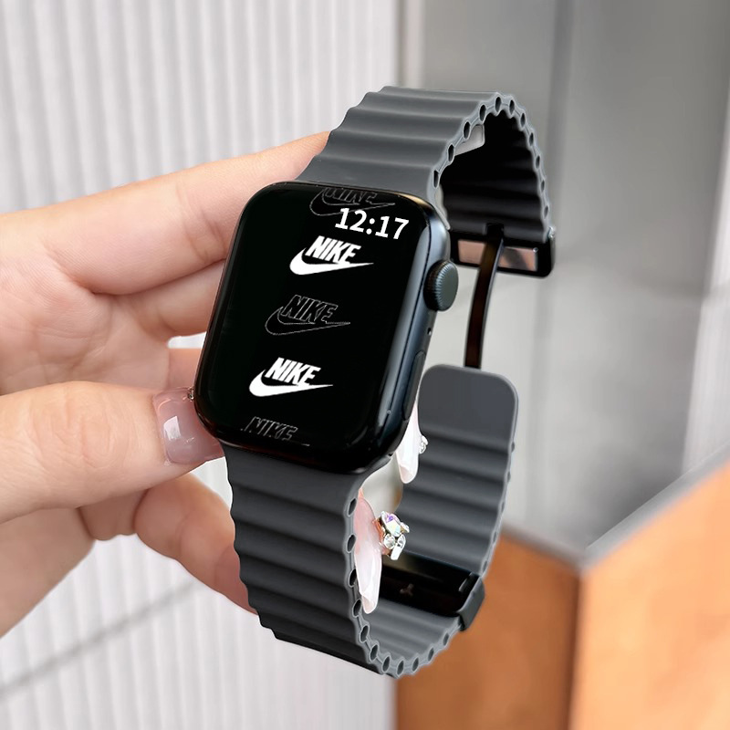 Suitable for Iwatch10 Watch Strap S9 Apple S8 Watch S7 Marine Silicone Applewatch9 Metal Magnetic Suction