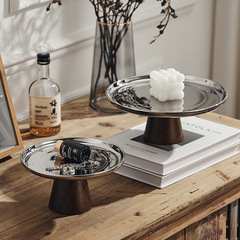 Nordic ins light luxury ceramic fruit plate silver luxury cake tray tall acacia wood living room coffee table storage