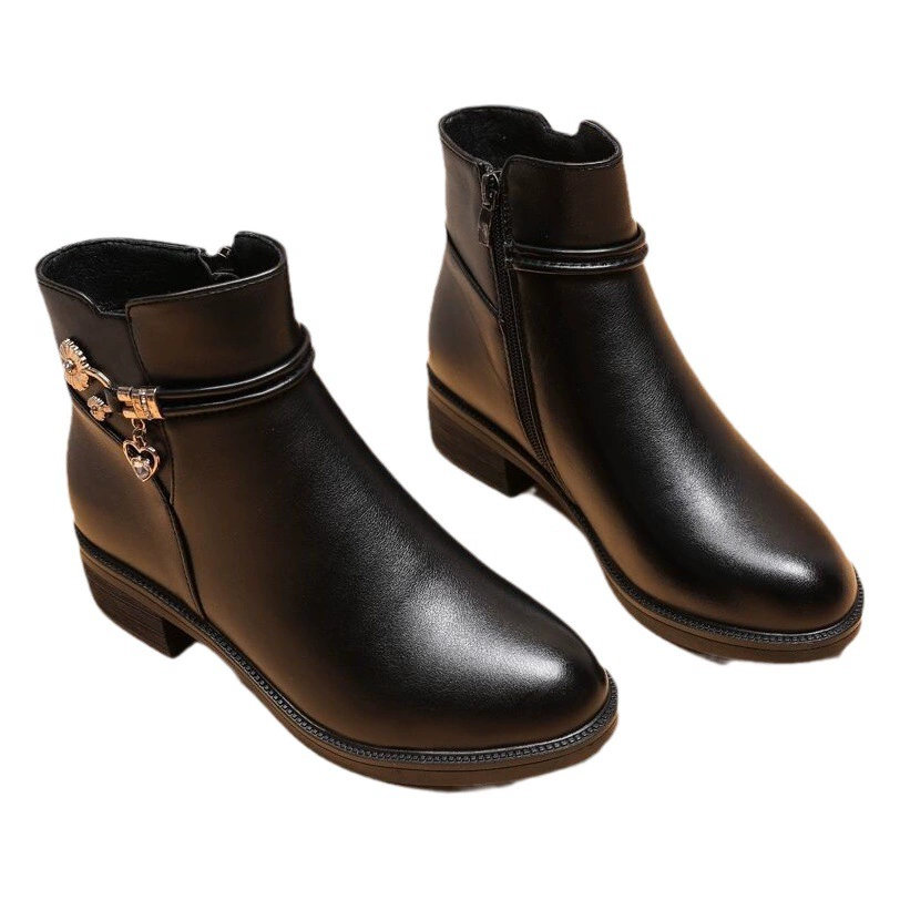 Обувь для мам, хлопчатобумажные туфли на толстом каблуке, женские хлопковые кожаные туфли на плоской подошве, ботильоны на среднем каблуке, нескользящая обувь для женщин среднего и пожилого возраста, хлопчатобумажные сапоги