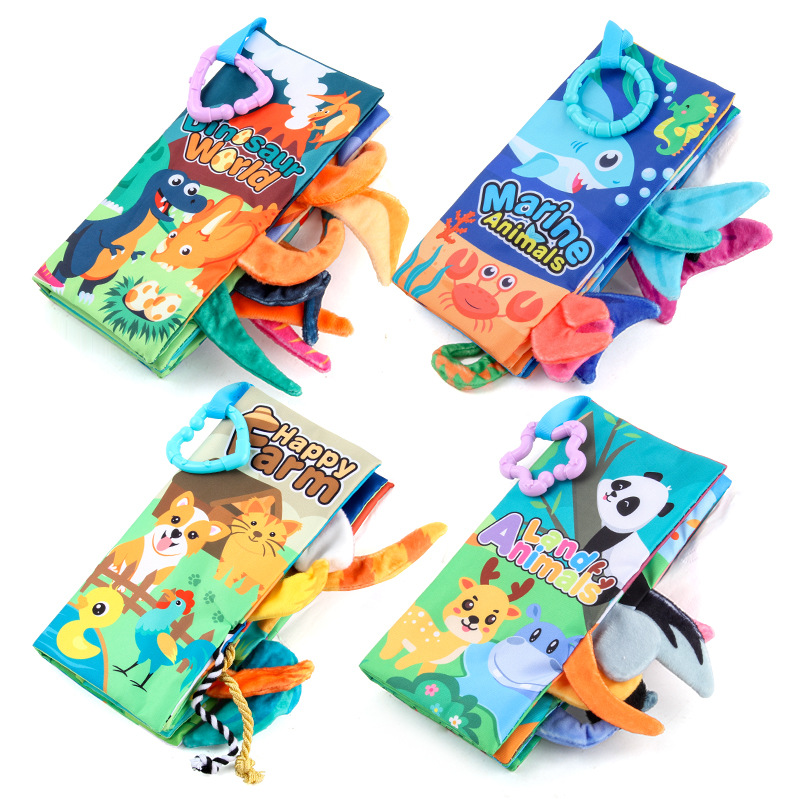 Ilustración Infantil Educación Temprana bebé Inglés Palm libro de tela tridimensional papel libre de lágrimas animal cola libro de tela juguete