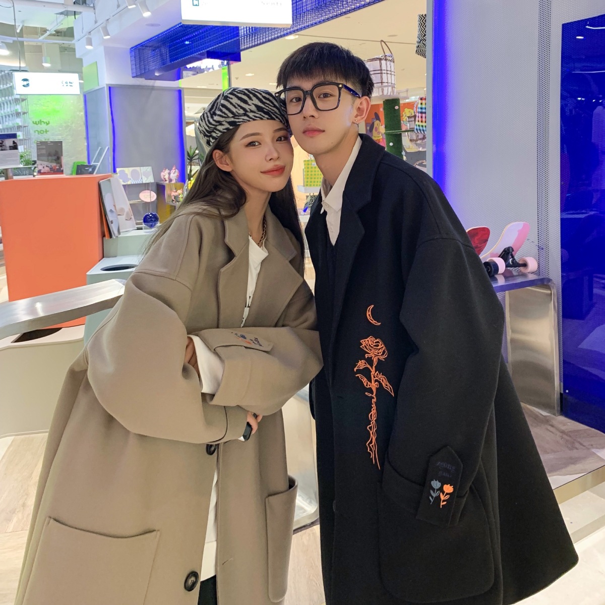 跨境潮西装领原宿单排扣青春流行宽松型男中长款冬季2023毛呢大衣