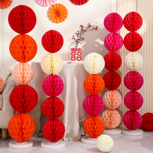 Men and women wedding honeycomb ball column floor floating decoration room bedroom lantern pull flower wedding room decoration set