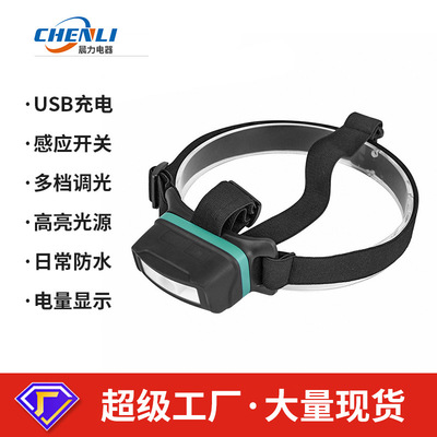 新款跨境亚马逊COB高亮多光源头戴式头灯PI65级防水充电感应头灯|ru