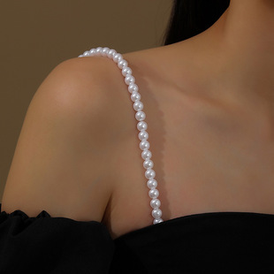 Exquisite Hanfu Accessories Pearl 6MM Hanging Neck Fine dress Shoulder Strap Underwear Bra Bright Back Shoulder Wrap Chest Sling