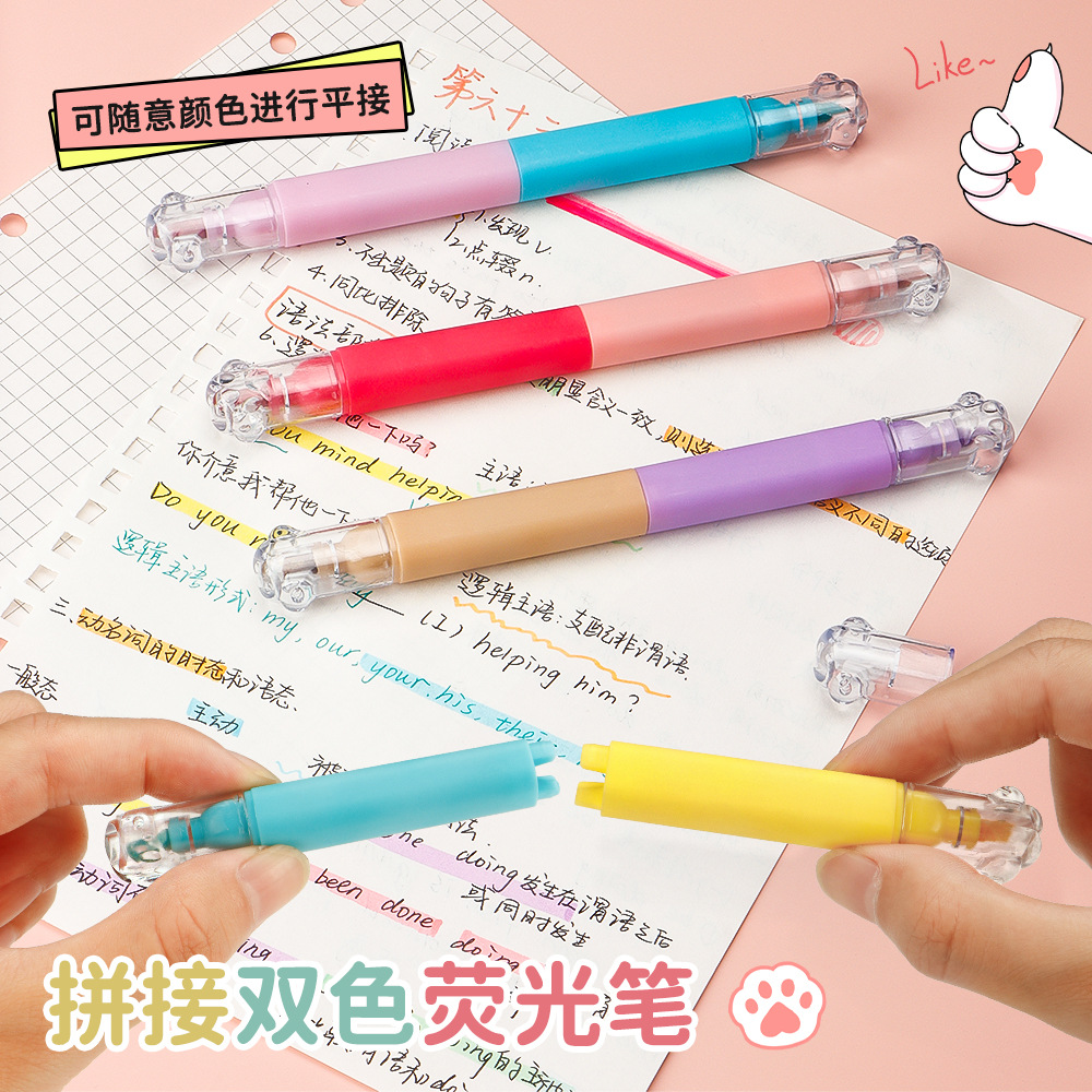 Doble cabeza de doble color marcador de punta de alumno de alto valor de color gato agarrar cuentas de color de bolígrafo de cuchillo de 12 colores conjunto