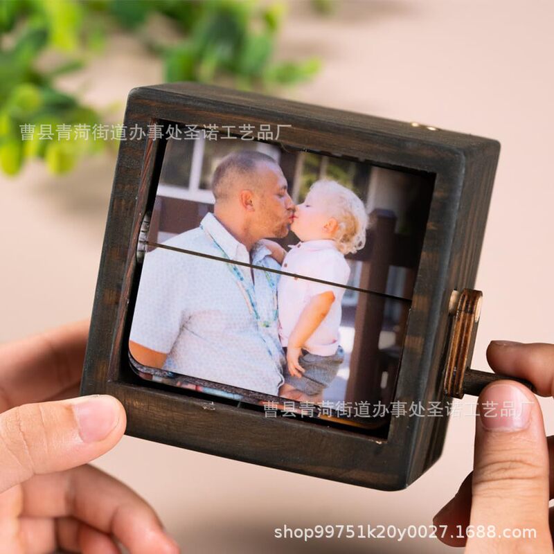 Wooden Rotating Memory Box Photo Animation Box Personalized Album Flip Family Image Photo Frame Wooden Flip Photo Frame