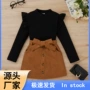 长袖女童欧美坑条短裙