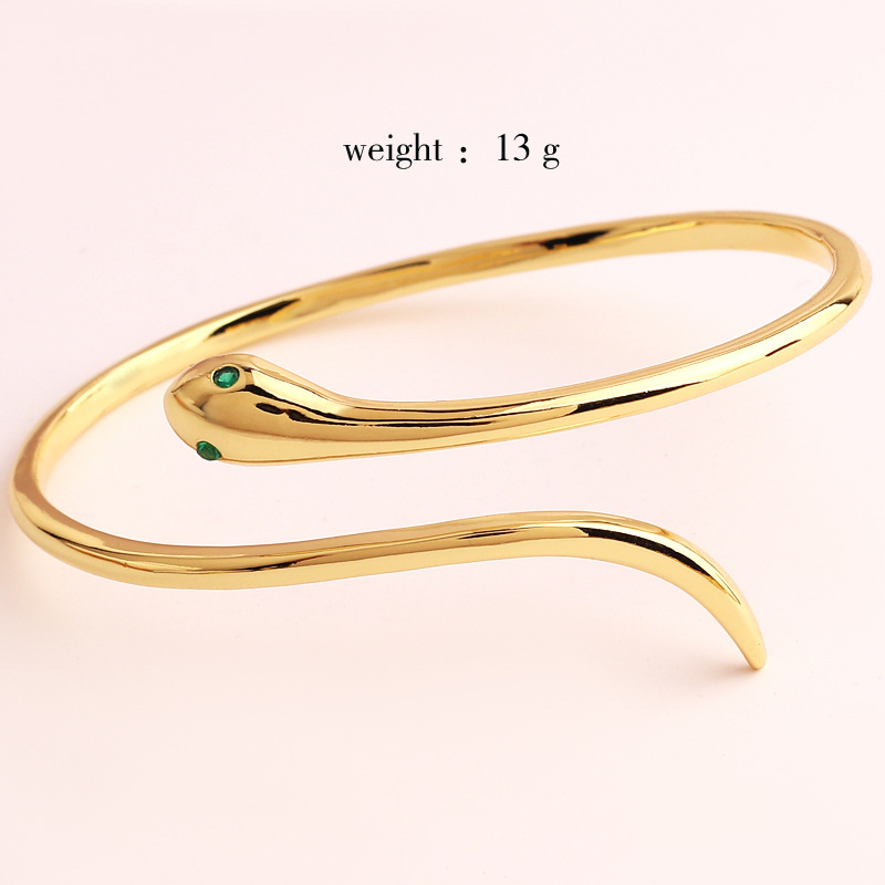 Ins Style Retro Snake Copper 18k Gold Plated Zircon Bangle In Bulk display picture 4