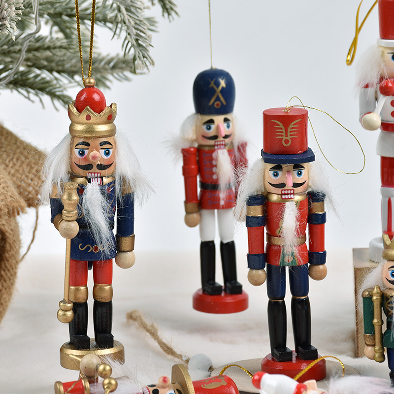 Cascanueces europeos decoración de la habitación del soldado juguete de madera títeres pequeños adornos de Navidad regalos colgantes
