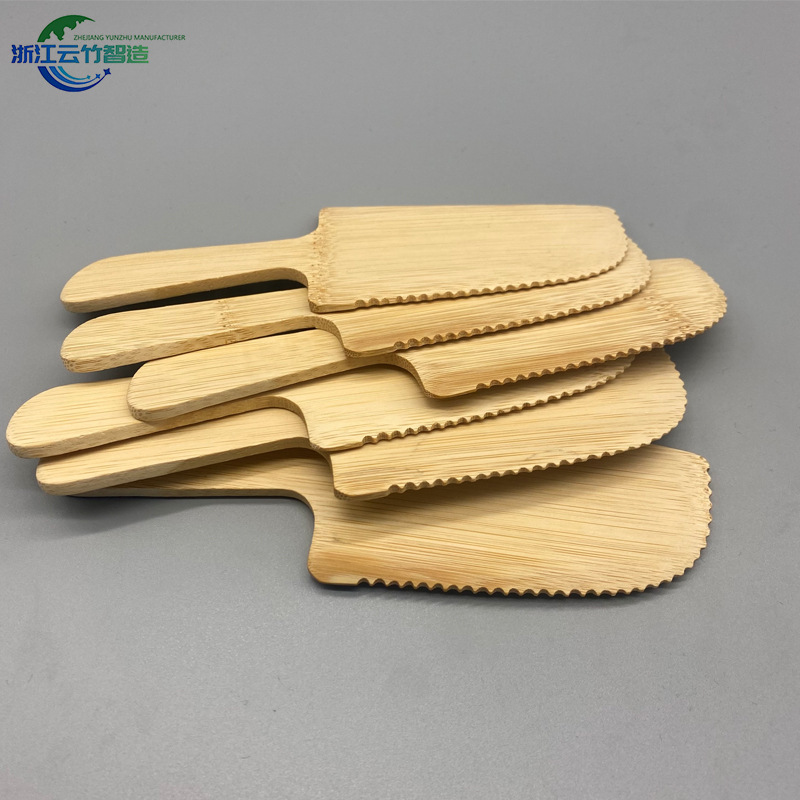 Venta al por mayor protección del medio ambiente bambú cumpleaños pastel vajilla cuchillo de corte de bambú engrosada pastel cuchillo con soporte de dientes cuchillo vajilla embalaje independiente
