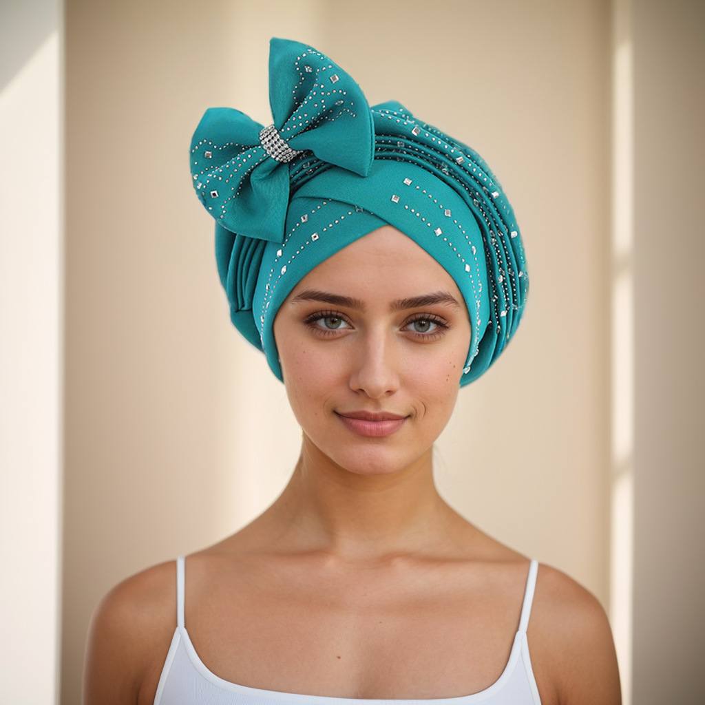 Muslim hat Space layer hot drill laminated with bow hat hat Muslim hat_voghion.com